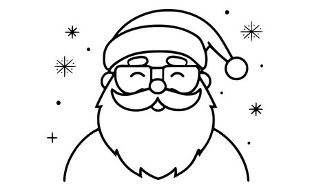 A cheerful, cartoon-style Santa Claus with a beard, glasses, and a Christmas hatのイラスト素材