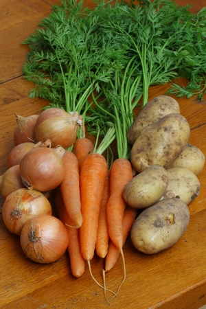 Onions, Carrots  Potatoesの写真素材