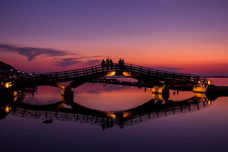 Lefkada Marina at sunsetの写真素材