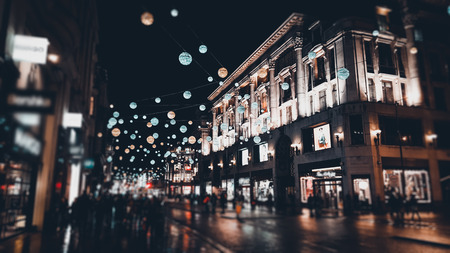 London festive Christmas street lights and decorationsの写真素材