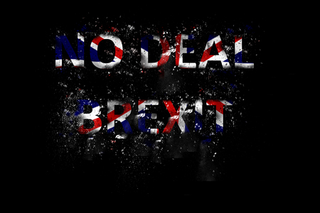 Exploding No Deal Brexit Text in Union Jack coloursの写真素材