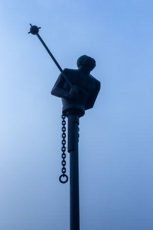 NEWCASTLE UPON TYNE, UK - NOVEMBER 09 2019: River God sculpture, by Andre Wallace, shrouded in fog at the Quayside, Newcastle, UKのeditorial素材