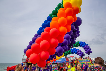 BRIGHTON, UK - AUG 03 2019: Revellers enjoying the 2019 Brighton Pride Festivalのeditorial素材