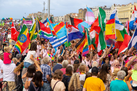 BRIGHTON, UK - AUG 03 2019: Revellers enjoying the 2019 Brighton Pride Festivalのeditorial素材