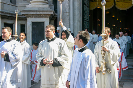 Catania, Italy - April 05 2007: Maundy Thursday procession in Piazza del Duomo, near the Catania...