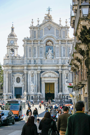 Catania, Italy - April 05 2007: Cathedral Sant Agatha on Piazza del Duomo in Catania. Sicily. Italyのeditorial素材