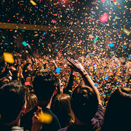 Confetti in a festive party atmosphere. Generative AI.の素材
