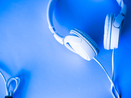 large headphones lie on a solid backgroundの写真素材