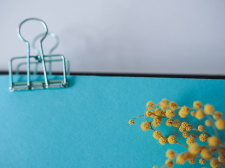 mocap for background stationery. notebooks and pencil and flower are on the tableの写真素材