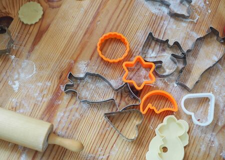 cut out molds dough for homemade shortbread cookies