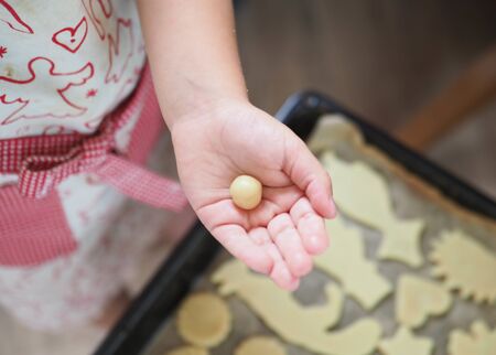 a child at home cuts out cookie cuttersの写真素材