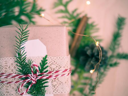 background Christmas flat lay natural eco styleの写真素材