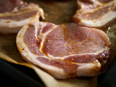 pieces of raw meat for baking cookingの写真素材