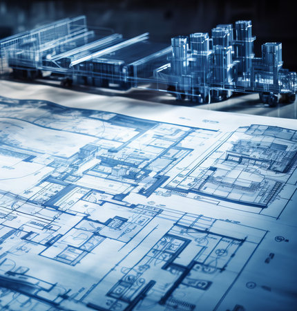 Persons engineer Hand Drawing Plan On Blue Print. High quality photoの素材