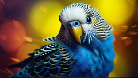 portrait of a cute budgie on a black backgroundの素材