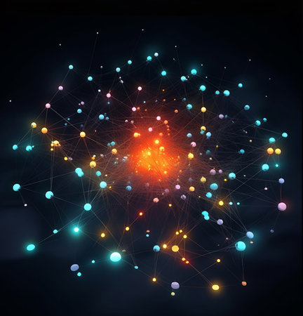 modern Network with nodes connected background. Technology concept . High quality photoの素材