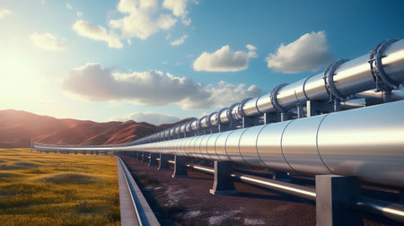 A hydrogen pipeline with wind turbines. High quality photoの素材