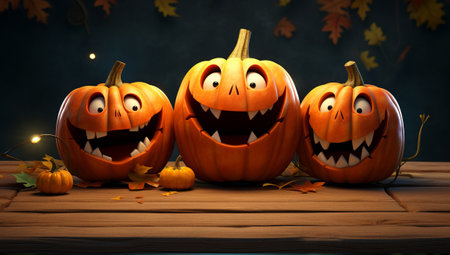 A Halloween Scene With candles, carving boo Pumpkins illustration. High quality photoの素材