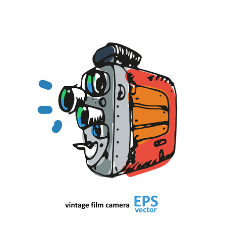 Vintage video camera drawing on a white background illustrationのイラスト素材