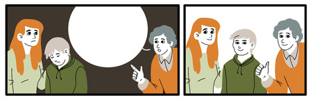 Illustration in comics style about three persons
