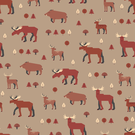 forest animals pattern, brown orangeのイラスト素材