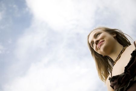 Young woman in nature backgroundの写真素材