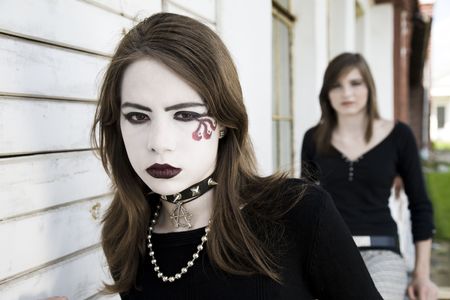 Moders Style Teenagers Near The Buildingの写真素材