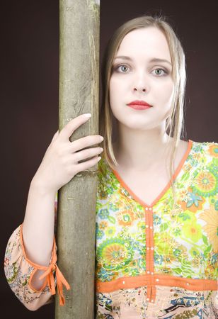 Young Beautiful Women And Bamboo Treeの写真素材