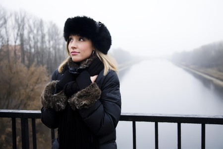 Young Woman Near The Moscow Riverの写真素材