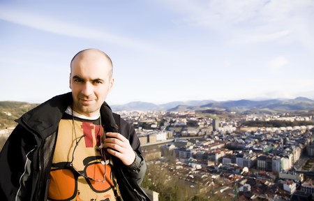 Man Close-Up Portrait On The City Background