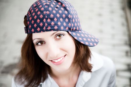 Pretty Girl With Baseball Cap. Close-Up Portraitの写真素材
