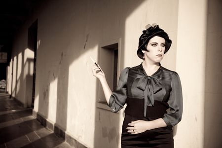 Fashion retro styled woman portraitの写真素材