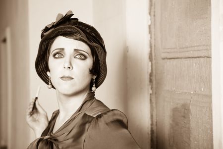 Fashion retro styled woman portraitの写真素材