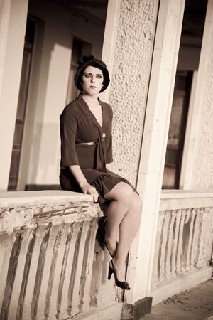 Fashion retro styled woman portraitの写真素材