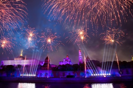 Firework . View of the Kremlin from the Sophiiskaya embankmentの写真素材