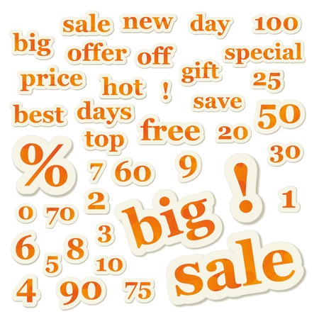 Set of orange vector sale signs and numbersのイラスト素材