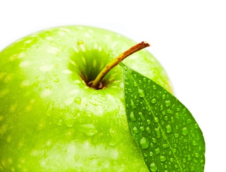 Green apple over white backgroundの写真素材