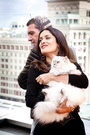 MOSCOW - July 16: Antonio Banderas and Salma Hayek arriving at the "Puss In Boots" Premiere at the Ritz Hotel Moscow on July 16, 2011 in Moscow, Russiaのeditorial素材