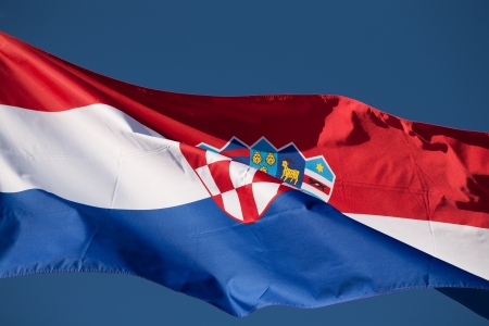 Croatian flag against the blue skyの写真素材
