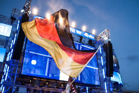 BERLIN - JUNE, 22: Unknown german fans celebrating football game on Euro 2012 near Brandenburger Tor. June 22, 2012 in Berlin, Germanyのeditorial素材