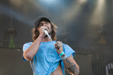 MOSCOW - JULY, 22: French singer Marc Kemar Maggiori (Pleymo). Music Festival Kryliya at Tyshino Stadium. July 22, 2007 in Moscow, Russiaのeditorial素材