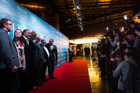 MOSCOW - JANUARY, 28: Film Director A. Zvyagintsev with team. Premiere of the movie Leviathan at Moscow Cinema,  January, 28, 2015 in Moscow, Russiaのeditorial素材