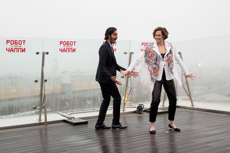 MOSCOW, RUSSIA, MARCH, 01: S.Weaver,D.Patel. Photo-call of the movie 'Chappie', March, 01, 2015 at RITZ HOTEL in Moscow, Russiaのeditorial素材