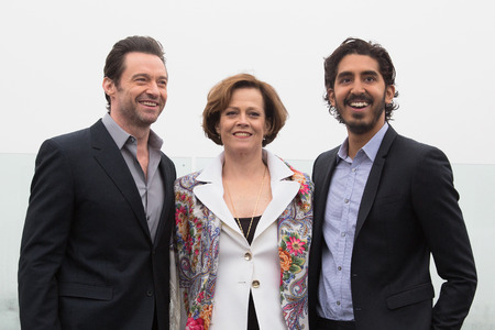 MOSCOW, RUSSIA, MARCH, 01: Hugh Jackman,S.Weaver,D.Patel. Photo-call of the movie 'Chappie', March, 01, 2015 at RITZ HOTEL in Moscow, Russiaのeditorial素材
