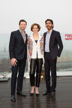MOSCOW, RUSSIA, MARCH, 01: Hugh Jackman,S.Weaver,D.Patel. Photo-call of the movie 'Chappie', March, 01, 2015 at RITZ HOTEL in Moscow, Russiaのeditorial素材