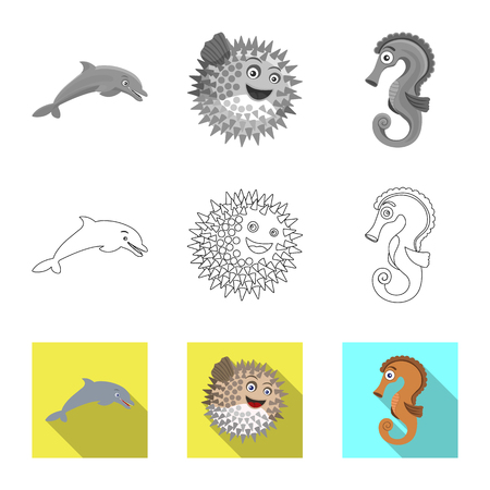 Vector illustration of sea and animal symbol. Collection of sea and marine vector icon for stock.のイラスト素材