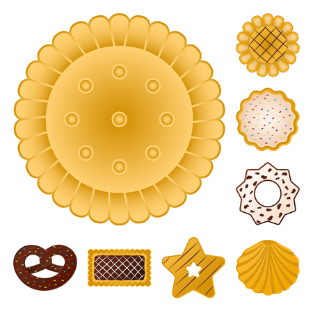 Vector design of biscuit and bake symbol. Collection of biscuit and chocolate stock symbol for web.のイラスト素材