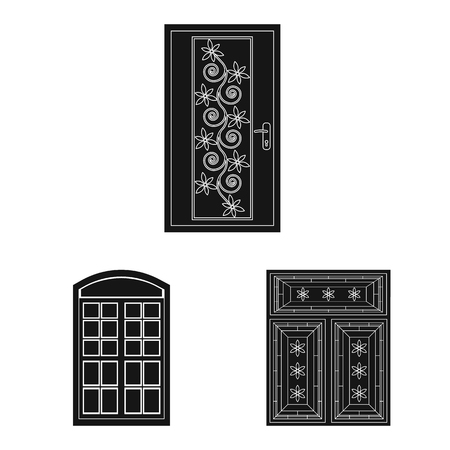 Isolated object of door and front icon. Set of door and wooden stock symbol for web.のイラスト素材