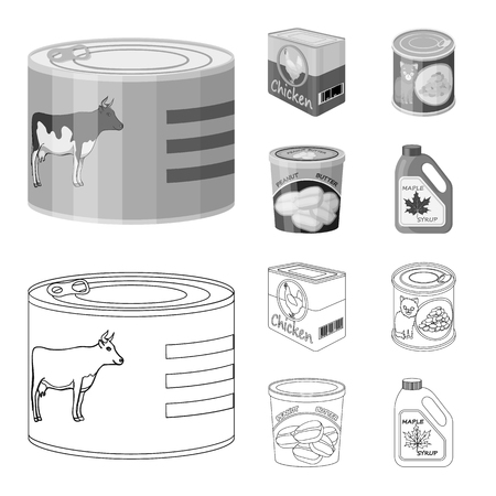 Vector design of can and food sign. Collection of can and package stock vector illustration.のイラスト素材