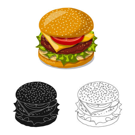 Vector illustration of burger and sandwich icon. Set of burger and slice stock vector illustration.のイラスト素材